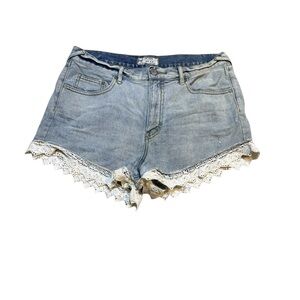 👖 Free People Lace Trim Jean Shorts 🌸 Boho Light Wash Denim 29‎ 👖
